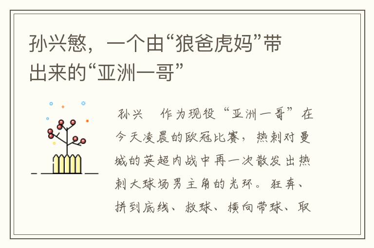 孙兴慜,一个由“狼爸虎妈”带出来的“亚洲一哥”