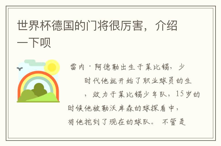 世界杯德国的门将很厉害,介绍一下呗
