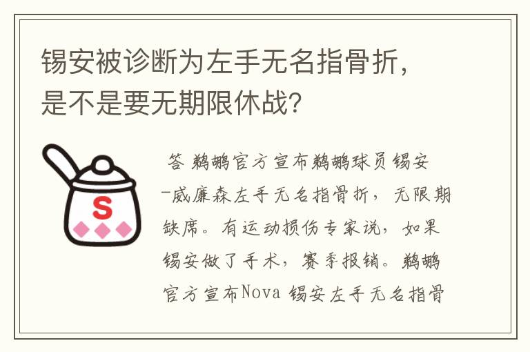 锡安被诊断为左手无名指骨折,是不是要无期限休战?