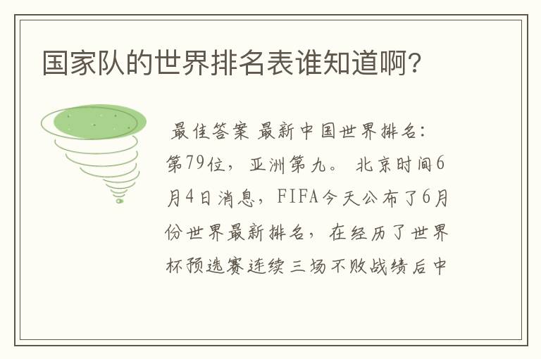 国家队的世界排名表谁知道啊?