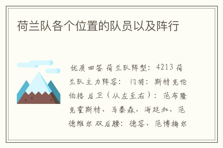 荷兰队各个位置的队员以及阵行