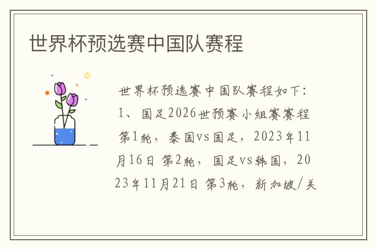 世界杯预选赛中国队赛程
