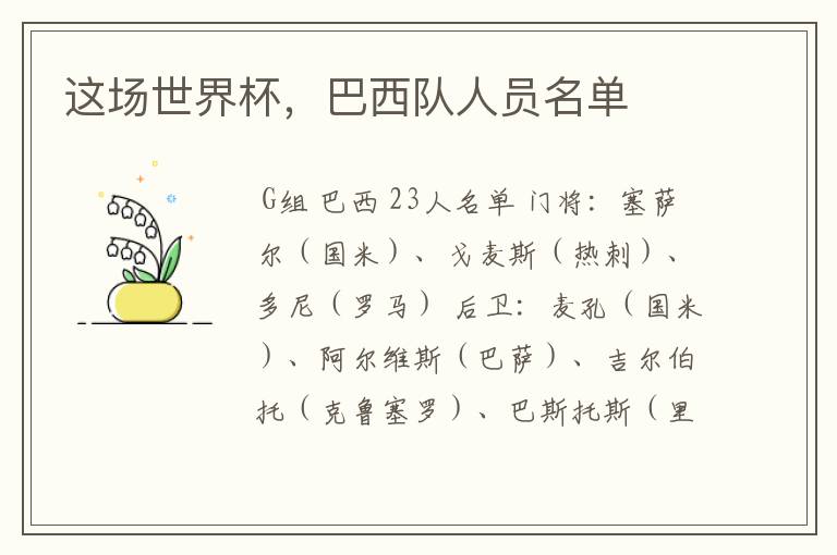 这场世界杯,巴西队人员名单