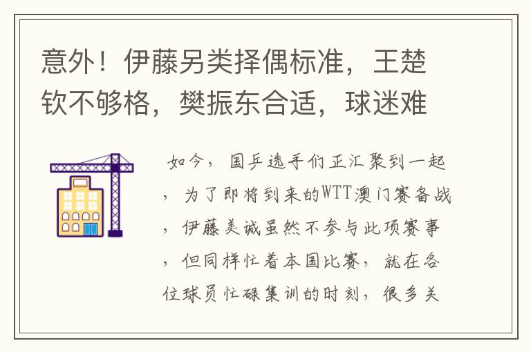 意外!伊藤另类择偶标准,王楚钦不够格,樊振东合适,球迷难理解