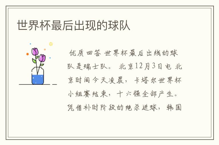 世界杯最后出现的球队