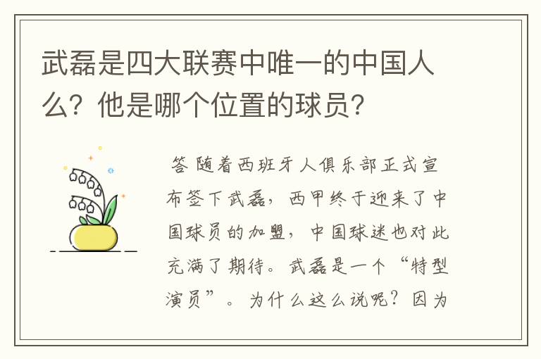 武磊是四大联赛中唯一的中国人么?他是哪个位置的球员?