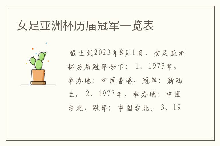 女足亚洲杯历届冠军一览表