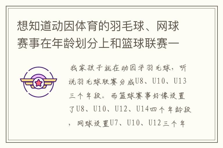 想知道动因体育的羽毛球、网球赛事在年龄划分上和篮球联赛一样么?