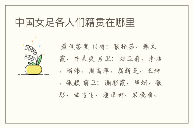 中国女足各人们籍贯在哪里