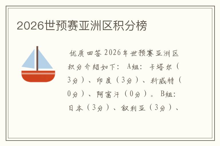 2026世预赛亚洲区积分榜