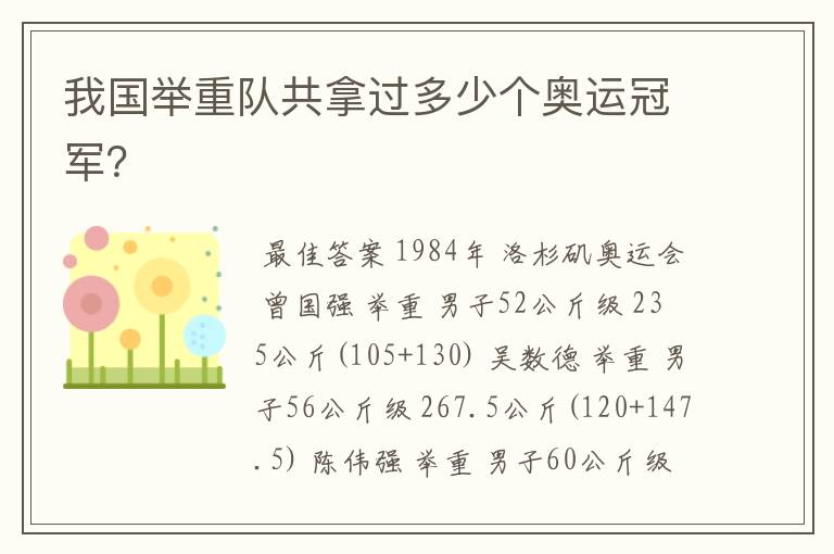我国举重队共拿过多少个奥运冠军?