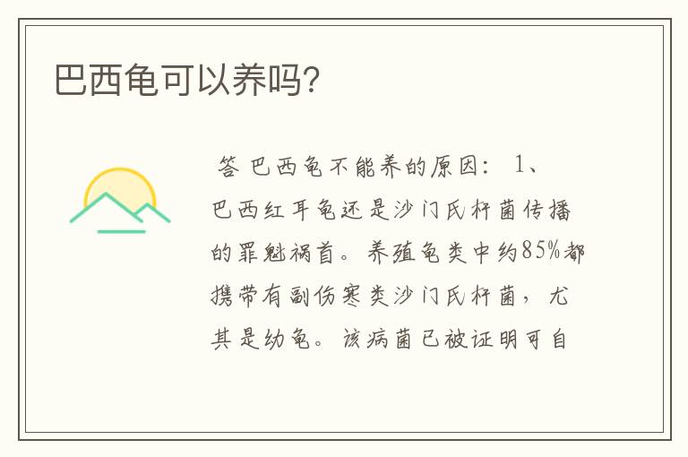 巴西龟可以养吗？
