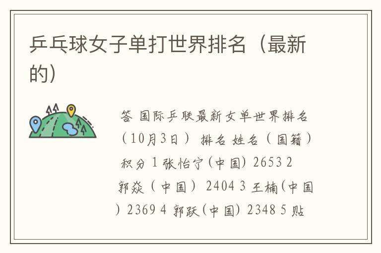 乒乓球女子单打世界排名(最新的)