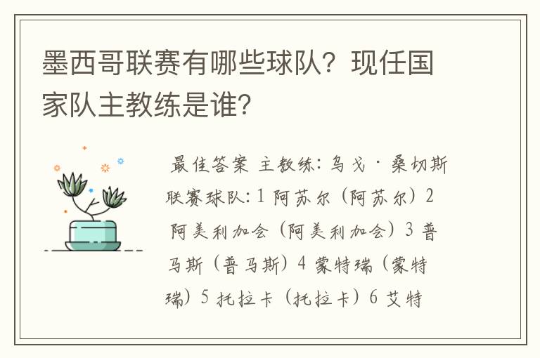 墨西哥联赛有哪些球队?现任国家队主教练是谁?
