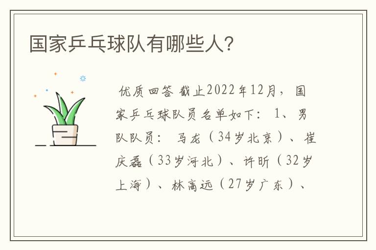 国家乒乓球队有哪些人?