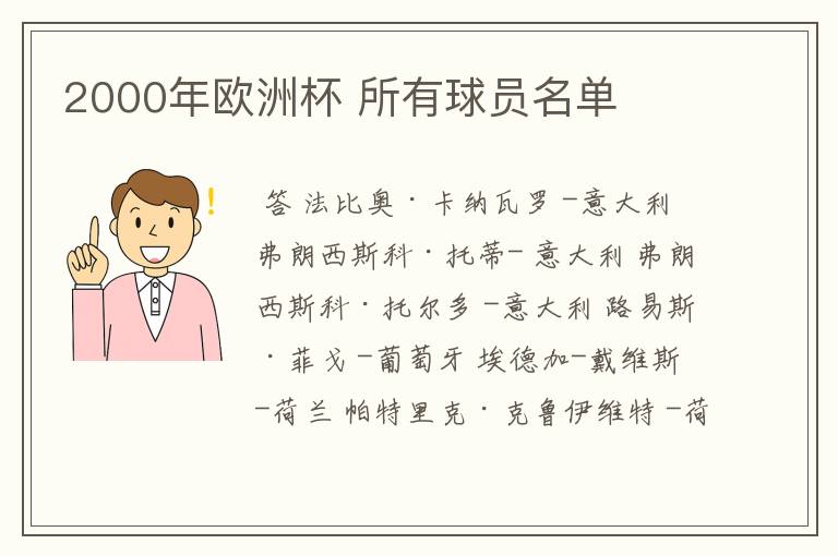 2000年欧洲杯 所有球员名单
