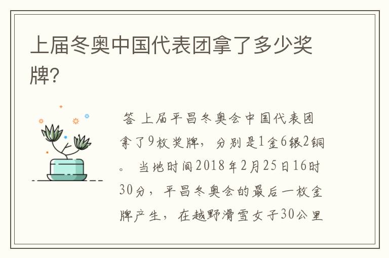 上届冬奥中国代表团拿了多少奖牌?