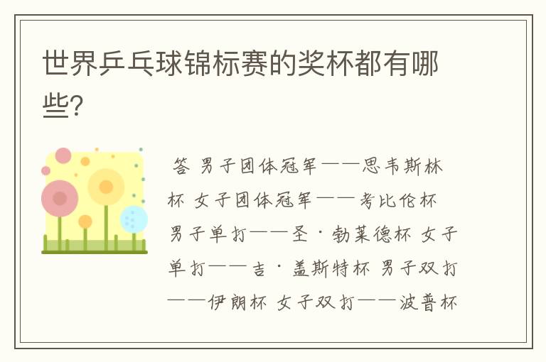 世界乒乓球锦标赛的奖杯都有哪些?