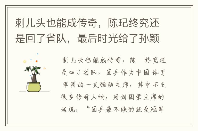 刺儿头也能成传奇,陈玘终究还是回了省队,最后时光给了孙颖莎