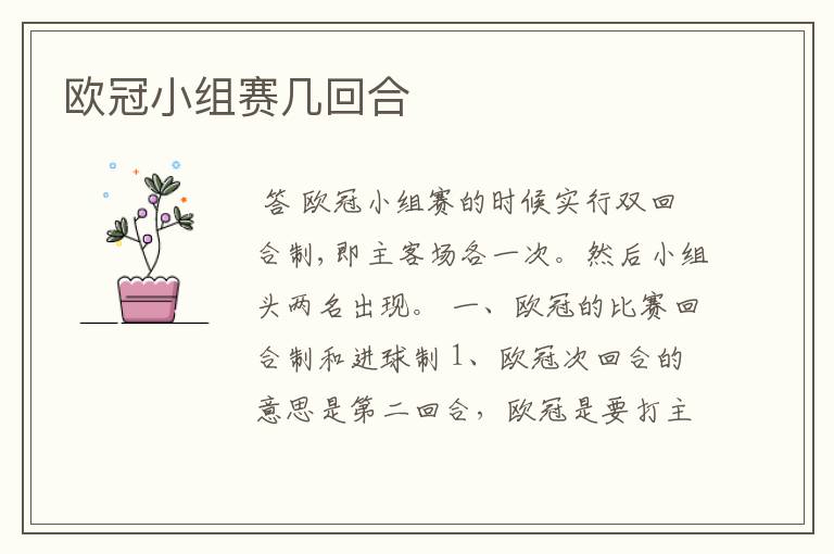 欧冠小组赛几回合