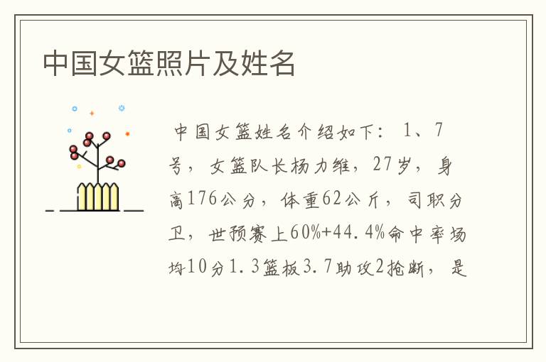 中国女篮照片及姓名