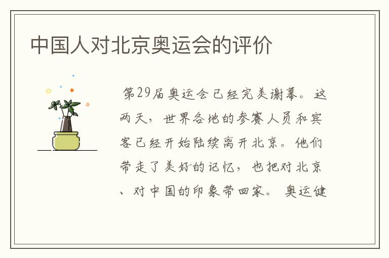 中国人对北京奥运会的评价