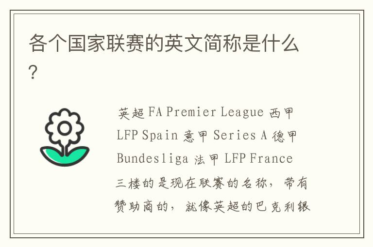 各个国家联赛的英文简称是什么?