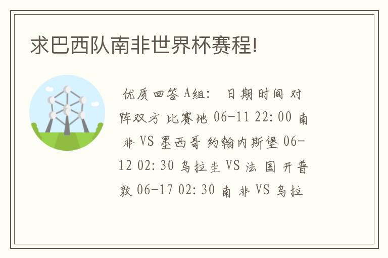 求巴西队南非世界杯赛程!
