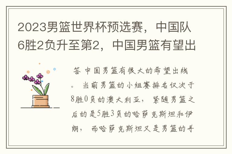 2023男篮世界杯预选赛,中国队6胜2负升至第2,中国男篮有望出线吗?
