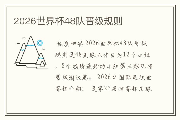 2026世界杯48队晋级规则
