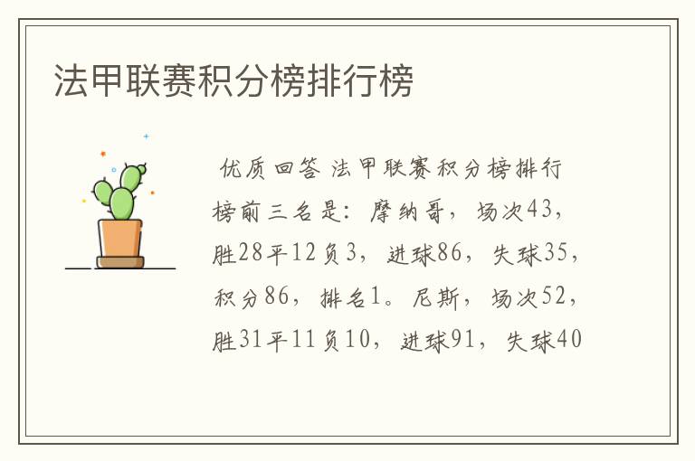 法甲联赛积分榜排行榜