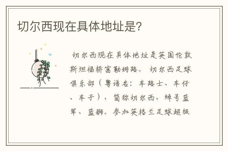 切尔西现在具体地址是?