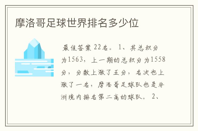 摩洛哥足球世界排名多少位