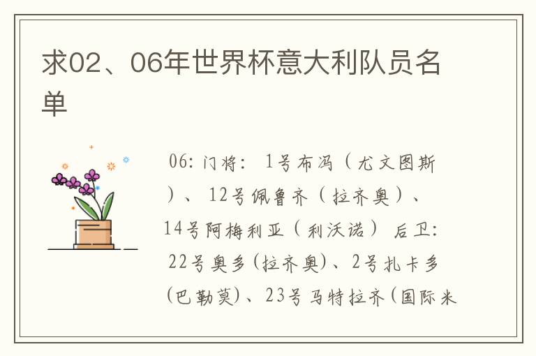 求02、06年世界杯意大利队员名单