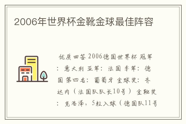 2006年世界杯金靴金球最佳阵容