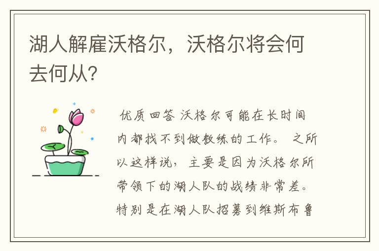 湖人解雇沃格尔,沃格尔将会何去何从?