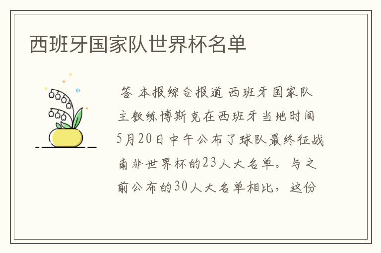 西班牙国家队世界杯名单