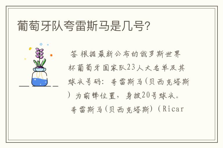 葡萄牙队夸雷斯马是几号?