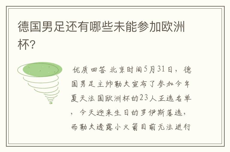 德国男足还有哪些未能参加欧洲杯?