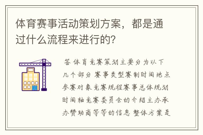 体育赛事活动策划方案,都是通过什么流程来进行的?