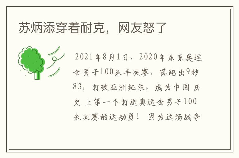 苏炳添穿着耐克,网友怒了
