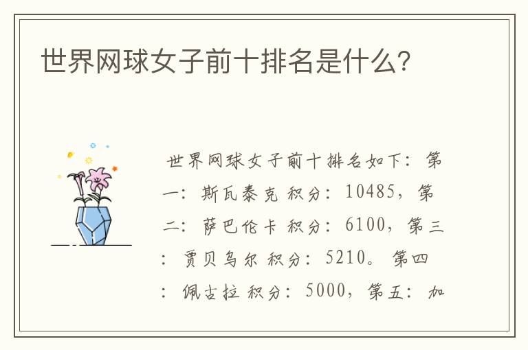 世界网球女子前十排名是什么?