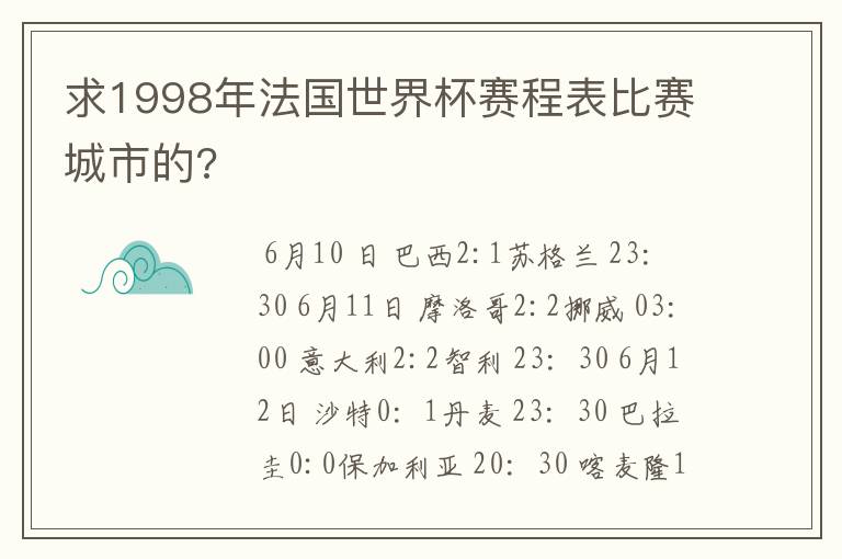 求1998年法国世界杯赛程表比赛城市的?