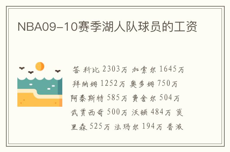 NBA09-10赛季湖人队球员的工资