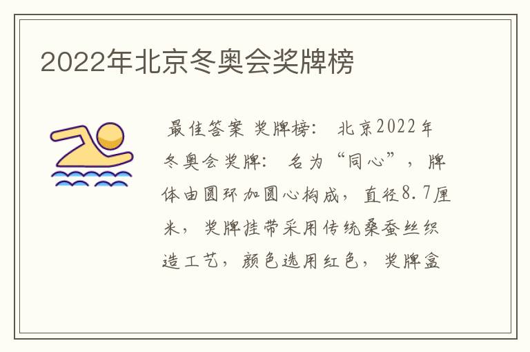 2022年北京冬奥会奖牌榜