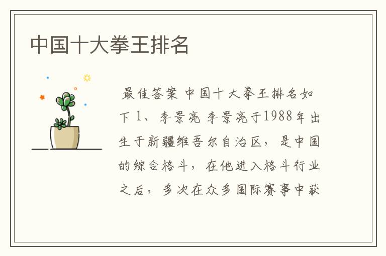 中国十大拳王排名