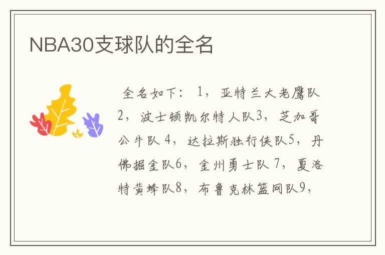 NBA30支球队的全名