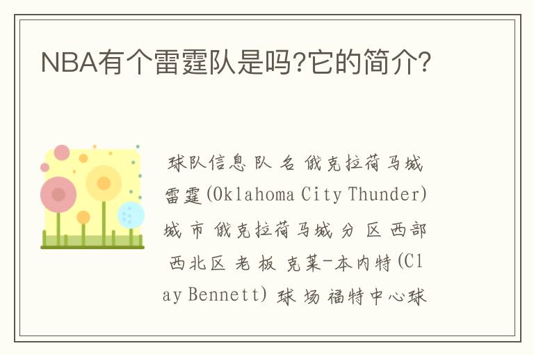 NBA有个雷霆队是吗?它的简介?
