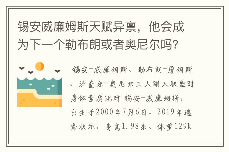 锡安威廉姆斯天赋异禀,他会成为下一个勒布朗或者奥尼尔吗?