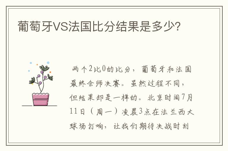葡萄牙VS法国比分结果是多少?